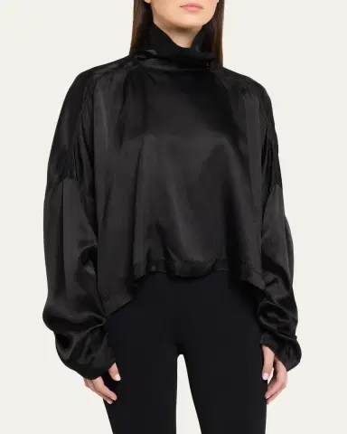Rick Owens Jumbo Tabard Long-Sleeve Satin Crop Top | Thumbnail 4