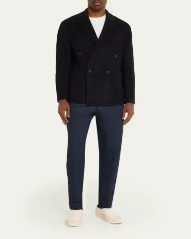 OFFICINE GÉNÉRALE Men's Dark Navy Double-Breasted Wool Maxwell Sport Jacket | Thumbnail 2 OFFICINE GÉNÉRALE Men's Dark Navy Double-Breasted Wool Maxwell Sport Jacket | Thumbnail 2