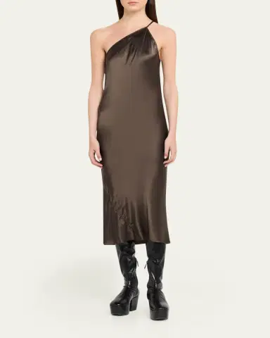 Rick Owens One-Shoulder Satin Midi Slip Dress | Thumbnail 2 Rick Owens One-Shoulder Satin Midi Slip Dress | Thumbnail 2