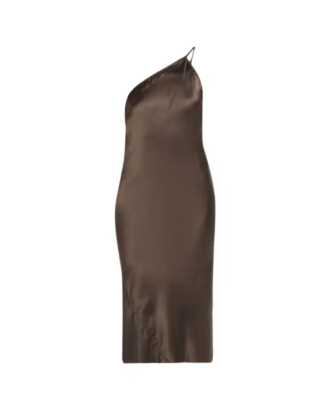 One-Shoulder Satin Midi Slip Dress