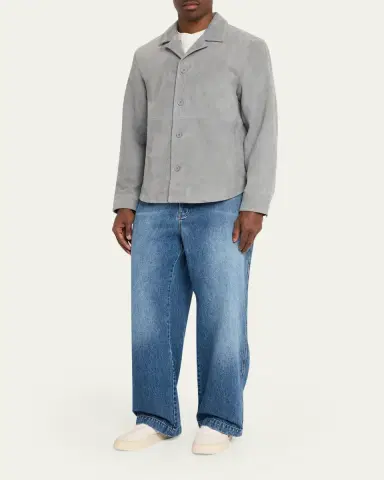 OFFICINE GÉNÉRALE Men's Grey Suede Julien Overshirt | Thumbnail 2 OFFICINE GÉNÉRALE Men's Grey Suede Julien Overshirt | Thumbnail 2