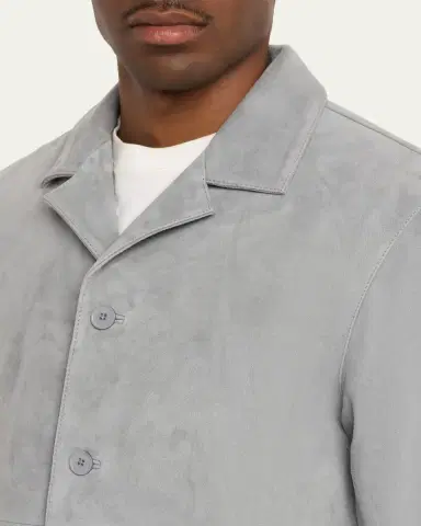 OFFICINE GÉNÉRALE Men's Grey Suede Julien Overshirt | Thumbnail 5 OFFICINE GÉNÉRALE Men's Grey Suede Julien Overshirt | Thumbnail 5