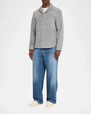 OFFICINE GÉNÉRALE Men's Grey Suede Julien Overshirt | Thumbnail 6 OFFICINE GÉNÉRALE Men's Grey Suede Julien Overshirt | Thumbnail 6