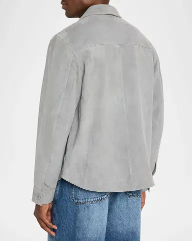 OFFICINE GÉNÉRALE Men's Grey Suede Julien Overshirt | Thumbnail 7 OFFICINE GÉNÉRALE Men's Grey Suede Julien Overshirt | Thumbnail 7