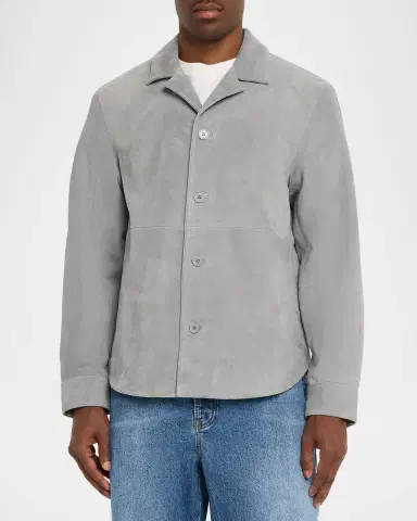OFFICINE GÉNÉRALE Men's Grey Suede Julien Overshirt | Thumbnail 8 OFFICINE GÉNÉRALE Men's Grey Suede Julien Overshirt | Thumbnail 8