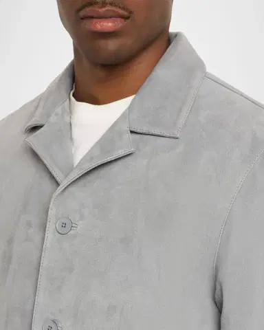 OFFICINE GÉNÉRALE Men's Grey Suede Julien Overshirt | Thumbnail 9 OFFICINE GÉNÉRALE Men's Grey Suede Julien Overshirt | Thumbnail 9