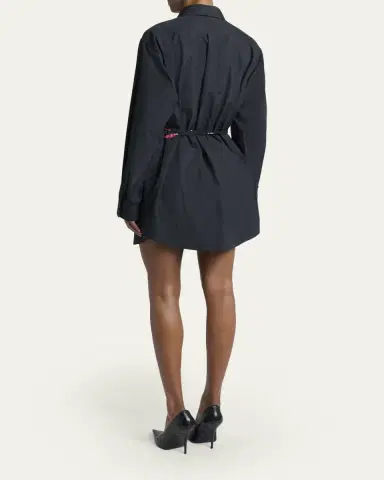 Balenciaga Cotton Poplin Mini Shirtdress with Floral Sash | Thumbnail 3