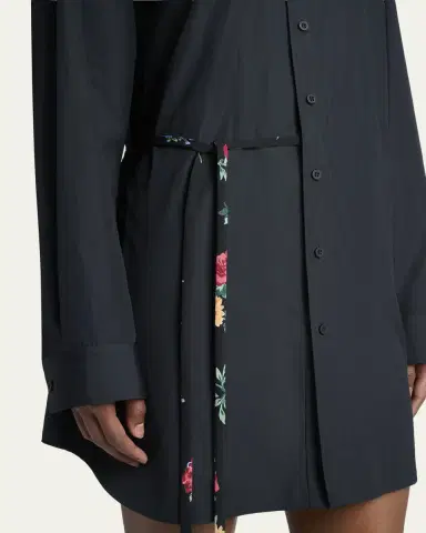 Balenciaga Cotton Poplin Mini Shirtdress with Floral Sash | Thumbnail 5
