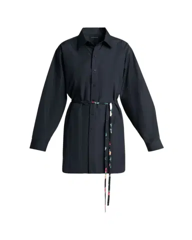 Balenciaga Cotton Poplin Mini Shirtdress with Floral Sash | Thumbnail 1