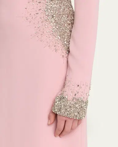 Naeem Khan Crystal Crepe Long-Sleeve Strong-Shoulder Gown | Thumbnail 5