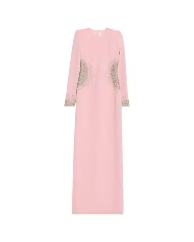 Naeem Khan Crystal Crepe Long-Sleeve Strong-Shoulder Gown | Thumbnail 1