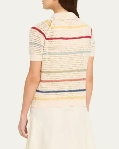 ALIX OF BOHEMIA Lessi Stripe Crochet Polo Top | Thumbnail 3