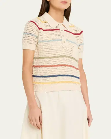 ALIX OF BOHEMIA Lessi Stripe Crochet Polo Top | Thumbnail 4