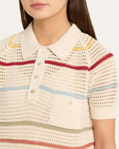 ALIX OF BOHEMIA Lessi Stripe Crochet Polo Top | Thumbnail 5