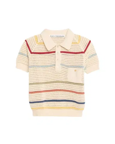 ALIX OF BOHEMIA Lessi Stripe Crochet Polo Top | Thumbnail 1