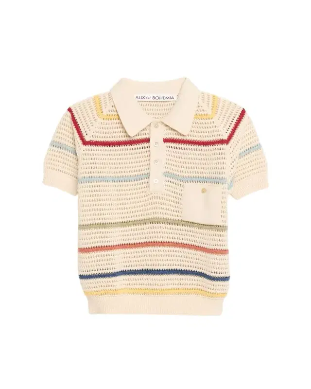 Lessi Stripe Crochet Polo Top