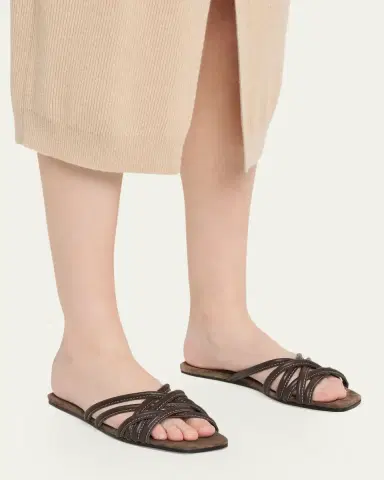 Brunello Cucinelli Leather Strappy Slide Sandals | Thumbnail 2 Brunello Cucinelli Leather Strappy Slide Sandals | Thumbnail 2