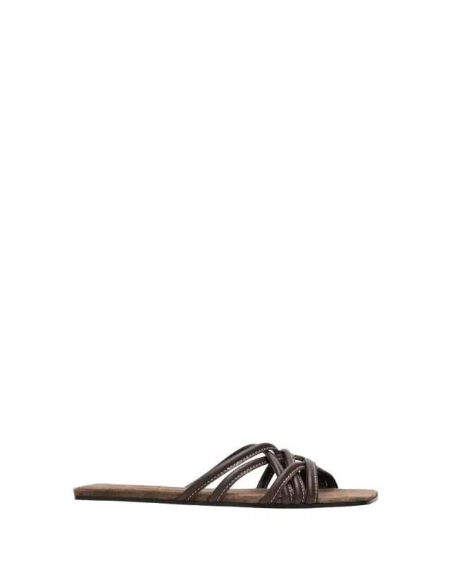 Brunello Cucinelli Leather Strappy Slide Sandals