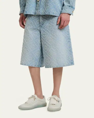 Casablanca Men's Pearly Monogram Wide-Leg Denim Shorts | Thumbnail 4