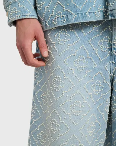 Casablanca Men's Pearly Monogram Wide-Leg Denim Shorts | Thumbnail 9