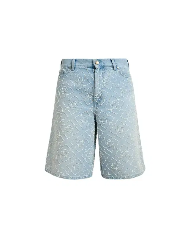 Casablanca Men's Pearly Monogram Wide-Leg Denim Shorts