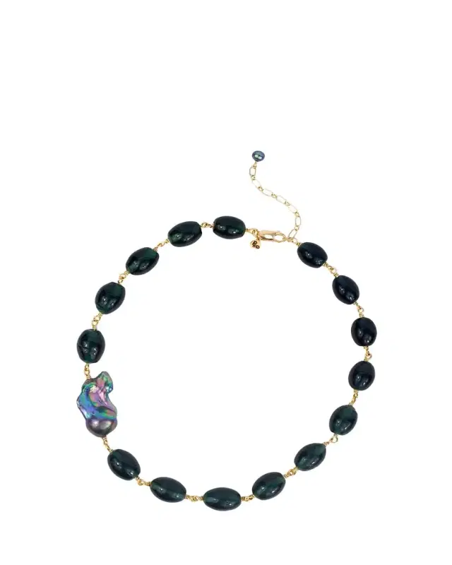 Dusk Necklace with Baroque Pearls and Indian Glass