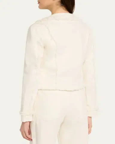 L'Agence Yarin Fringe-Trim Collarless Denim Jacket | Thumbnail 3 L'Agence Yarin Fringe-Trim Collarless Denim Jacket | Thumbnail 3