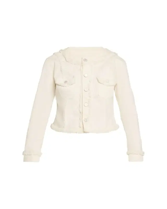 L'Agence Yarin Fringe-Trim Collarless Denim Jacket