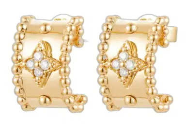 Wish Fine Jewelry 0.091ct Diamond 14K Gold Star Half Hoop Earrings | Thumbnail 1 Wish Fine Jewelry 0.091ct Diamond 14K Gold Star Half Hoop Earrings | Thumbnail 1