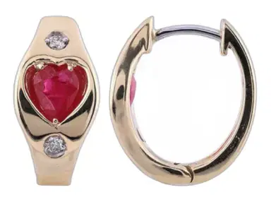 Wish Fine Jewelry 0.565ct Diamond Ruby 14K Gold Heart Hoop Earrings | Thumbnail 1 Wish Fine Jewelry 0.565ct Diamond Ruby 14K Gold Heart Hoop Earrings | Thumbnail 1