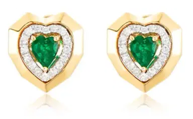 Wish Fine Jewelry 0.78ct Emerald Diamond 14K Gold Heart Bezel Stud Earrings | Thumbnail 1