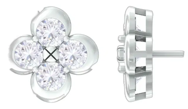 Wish Fine Jewelry 1.531ct Diamond 14K Gold Flower Stud Earrings