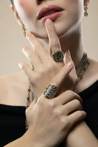 Sylva & Cie Diamond Black Letter Signet Ring | Thumbnail 3