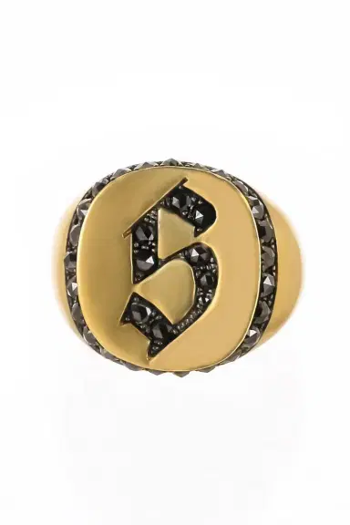 Sylva & Cie Diamond Black Letter Signet Ring | Thumbnail 1