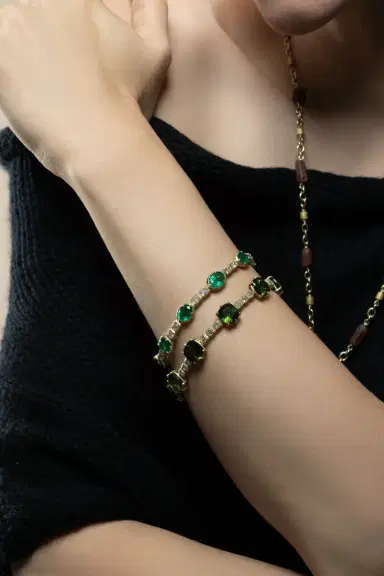 Sylva & Cie Tourmaline Diamond Cushion Cut Bracelet | Thumbnail 2