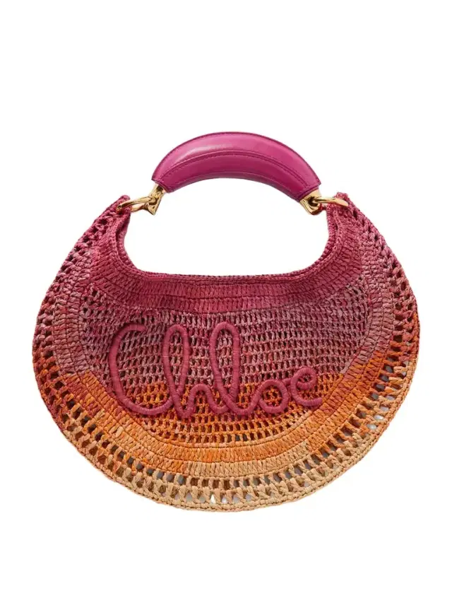 Summer Banana Leather-trimmed Embroidered Raffia Tote