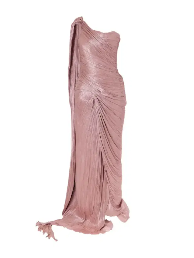 One-shoulder Plissé Chiffon Gown