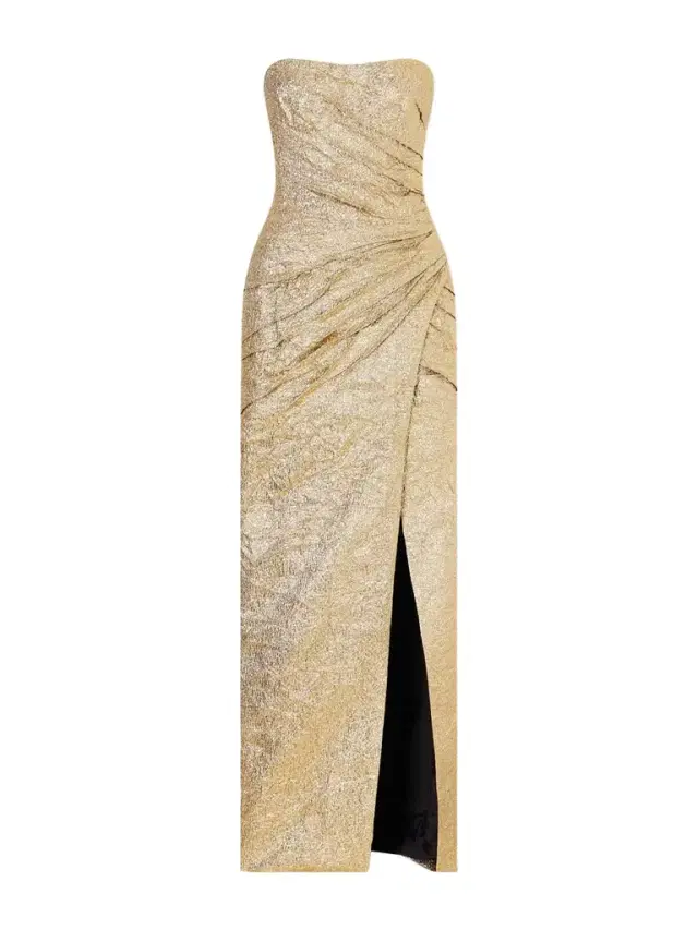 Pleated Crinkled Lamé Gown