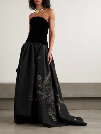 Clio Peppiatt Eden Strapless Embellished Gathered Velvet And Taffeta Gown | Thumbnail 2