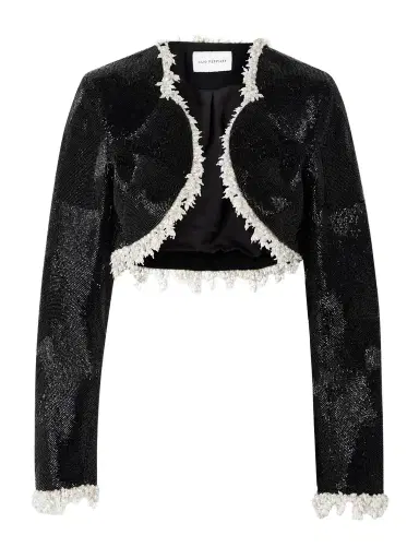 Clio Peppiatt Margot Cropped Embellished Satin Jacket | Thumbnail 1 Clio Peppiatt Margot Cropped Embellished Satin Jacket | Thumbnail 1