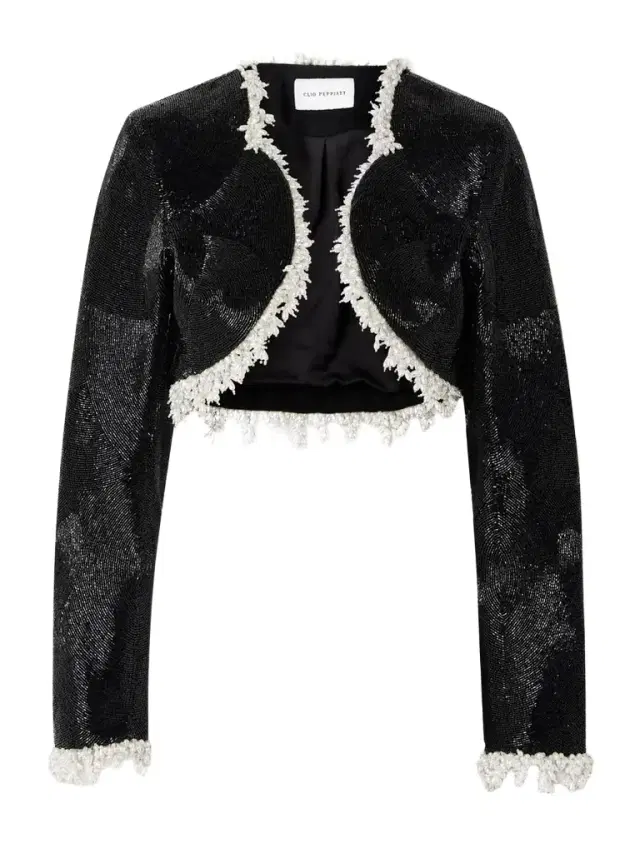 Clio Peppiatt Margot Cropped Embellished Satin Jacket