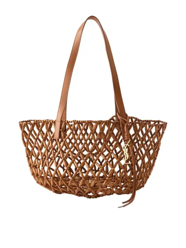 Panier Small Leather-trimmed Beaded Wood Tote