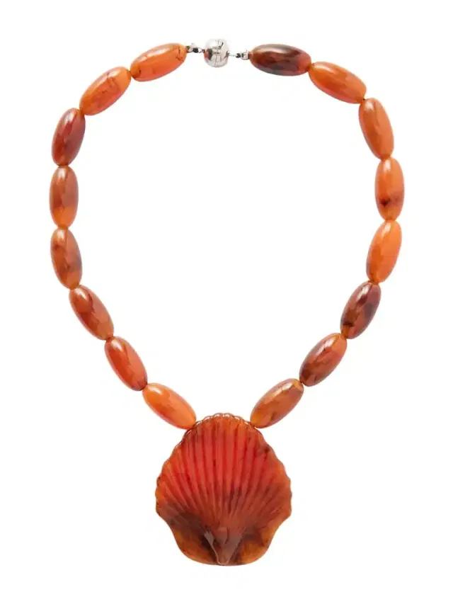 Silver-tone, Shell And Resin Necklace