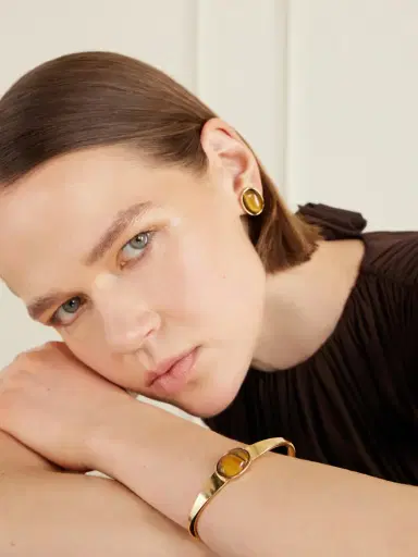 Jennifer Behr Elaine Gold-plated Tiger's Eye Cuff | Thumbnail 2 Jennifer Behr Elaine Gold-plated Tiger's Eye Cuff | Thumbnail 2
