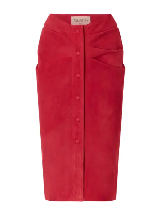 Gathered Suede Midi Skirt