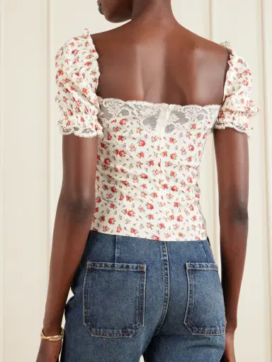 Dolce & Gabbana Floral-print Lace-trimmed Silk-blend Blouse | Thumbnail 3