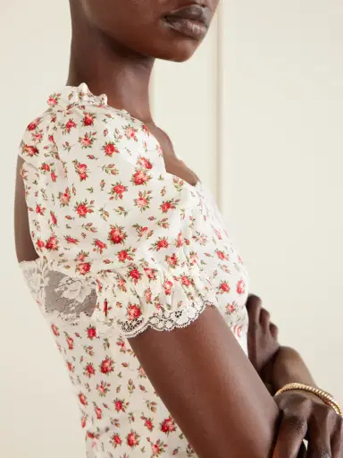 Dolce & Gabbana Floral-print Lace-trimmed Silk-blend Blouse | Thumbnail 4
