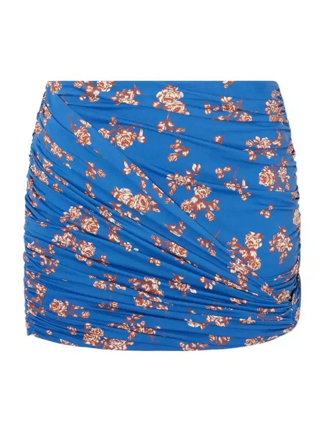 Ruched Printed Stretch-jersey Mini Skirt