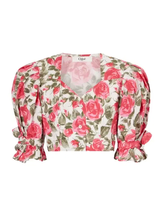 Chloé Cropped Floral-print Cotton-poplin Top