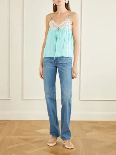 Chloé Lace-trimmed Crinkled Silk-satin Top | Thumbnail 2 Chloé Lace-trimmed Crinkled Silk-satin Top | Thumbnail 2